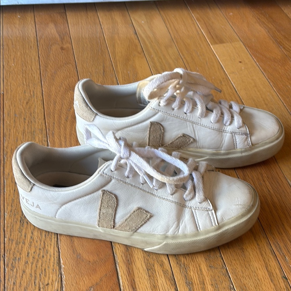 Veja White and Beige Sneakers